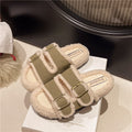 Winter warm lamb wool thick sole furry slippers women's outwear 2024autumnew arrival one strap fleece-lined cotton slippers