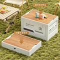Collapsible storage box for outdoor camping, car trunk, and multi-purpose use - wooden lid organizer