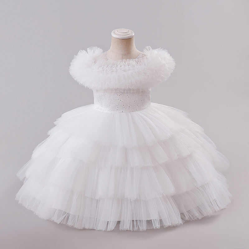 New arrival cross-border kids performance dress lace princess skirt festival tutu skirt gauze skirt first birthday dress performance costume