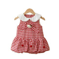 Summer new bowknot tank top princess dress for girls, korean style cartoon cat sweet plaid fresh dress