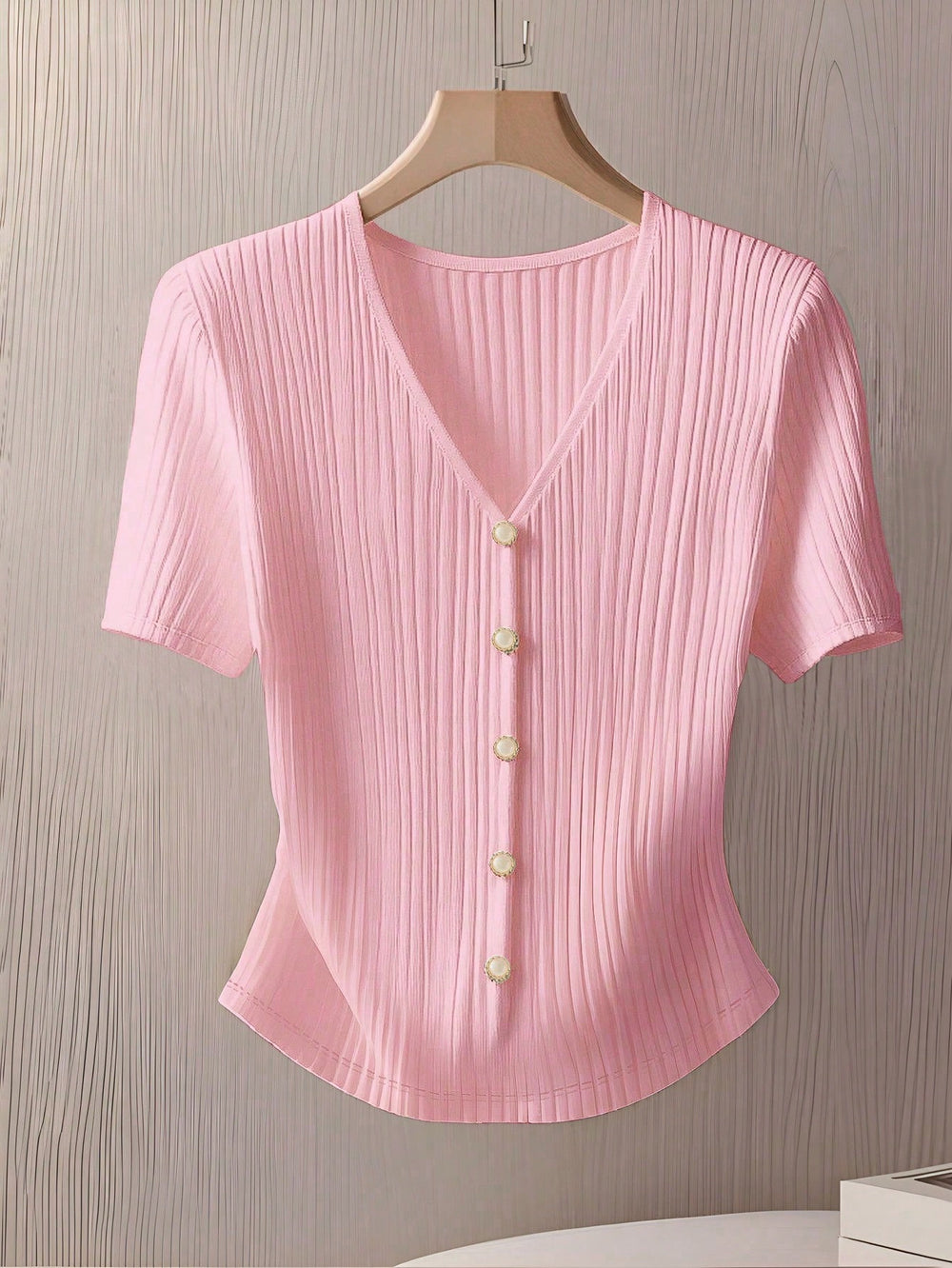 european and american cross-border e-commerce new v-neck knitted short-sleeve shirt solid color loose-fit base layer summer top
