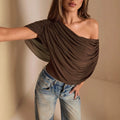 Ins style european and american cross-border women's fashion slim-fitting one-shoulder sleeveless pure color jumpsuit tops with sexy