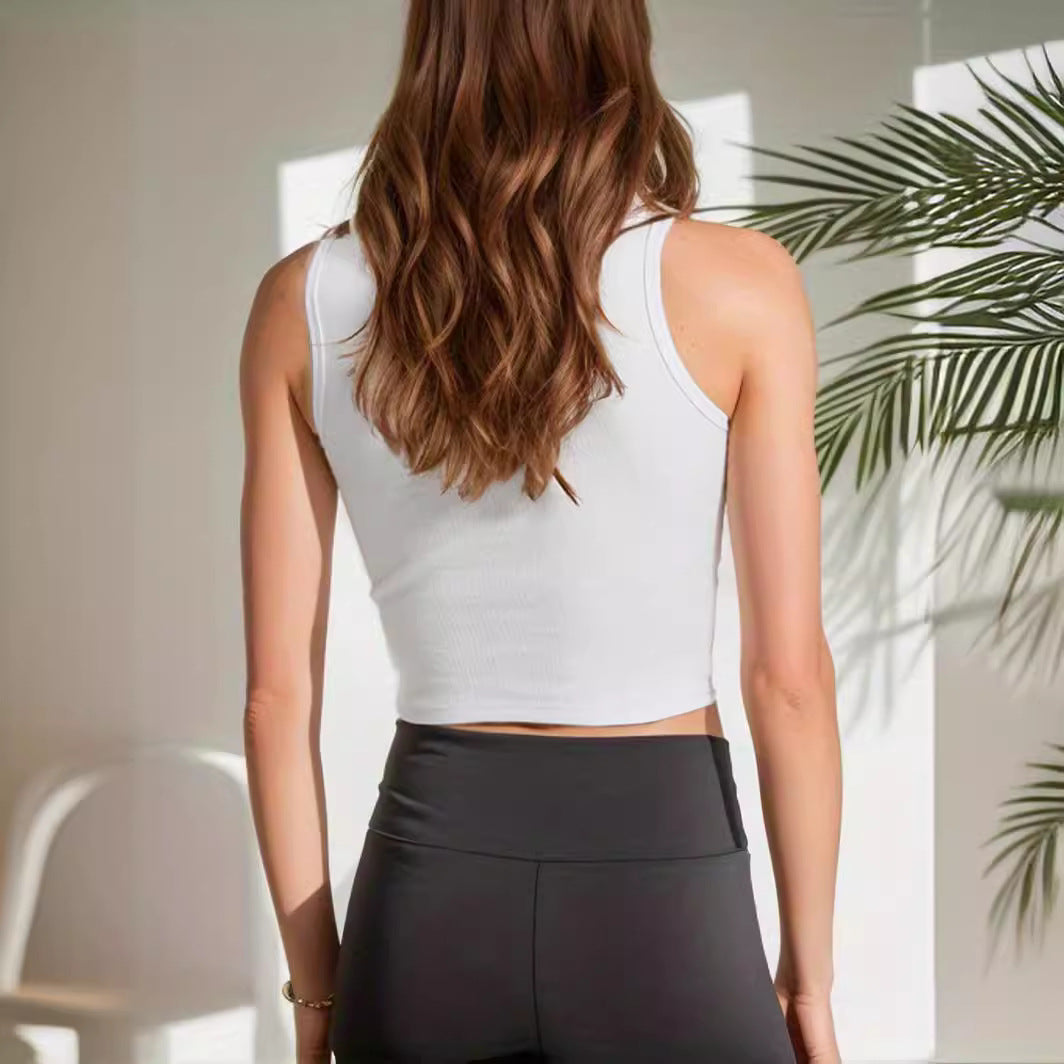 2025 autumn European and American new  women's clothing, sexy slim-fitting open-button pure cotton threaded button sling small vest