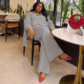 European and american cross-border women's fashion:  autumn new collection - stylish striped long-sleeve shirt and wide-leg pants set