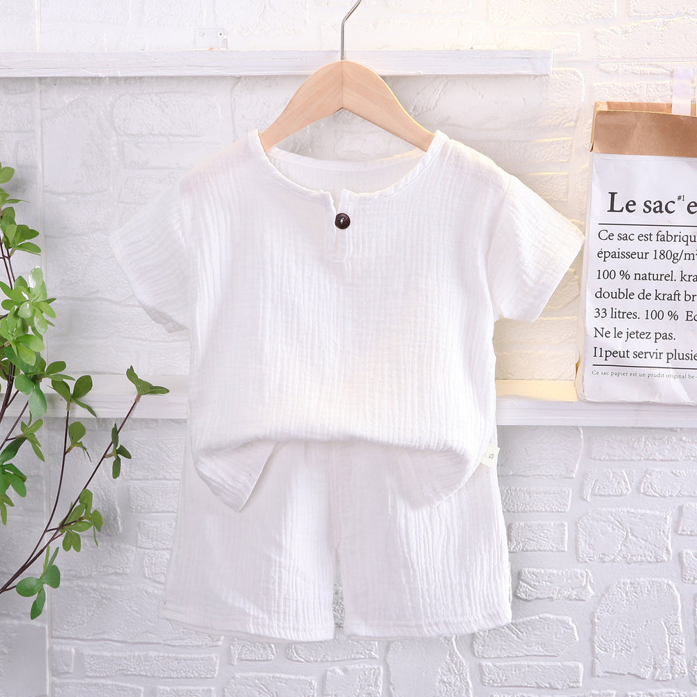 Kids' short-sleeve set: boys' summer cotton linen breathable cross-border southeast asian children's clothing wholesale korean style casual - in stock