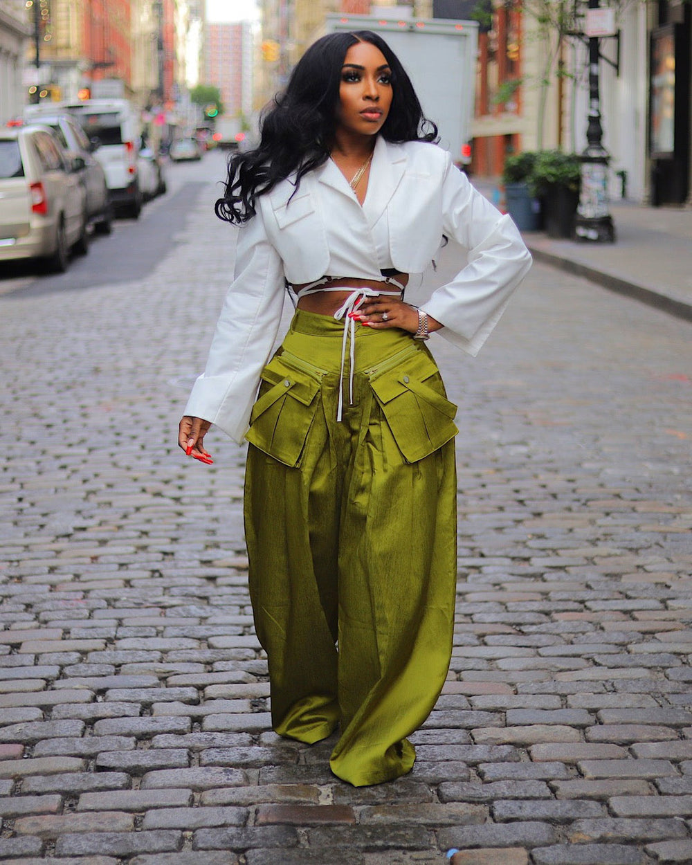 spring/summer new fashion women's casual wide-leg pants with detachable 3d pockets - instagram style