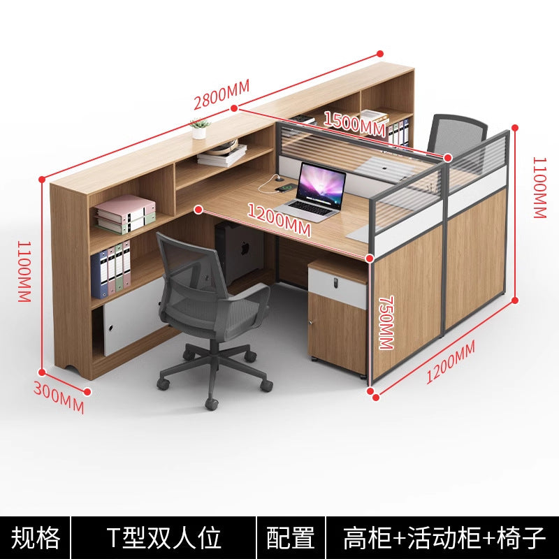 Modern minimalist office desk and chair set - double/6-seat workstation for office use
