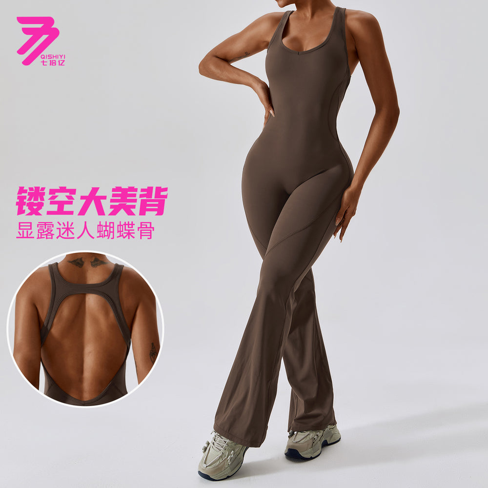 European and american quick-dry compression yoga outfit - dance, workout, and fitness - butt-lifting, tummy-control, bootcut one-piece yoga suit 8117
