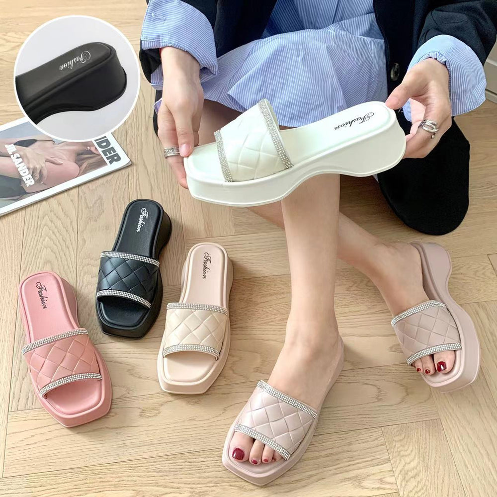Export slippers k-style trendysummer one-line easiest for matchnew arrival beach soft bottom indoor fashioncouple women's sequin