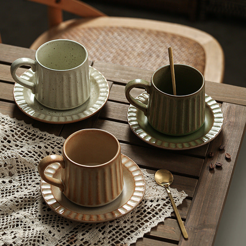 Japanese retro exquisite afternoon tea latte art striped coffee cup and saucer ceramic set - perfect for office milk and breakfast