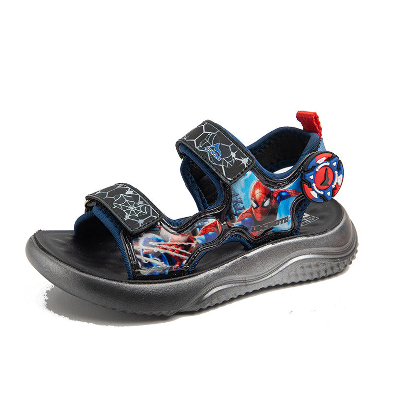 Summer new boys cartoon trend lights sports beach shoes small middle-aged children polyurethane sole casual soft-soled sandals