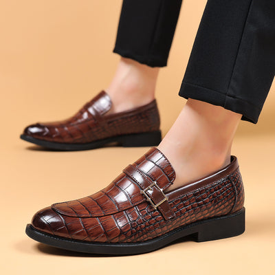 2024 new men's leather dress shoes - business casual, crocodile embossed, british style, korean design, pointed toe, plus size available