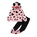Girls' fall/winter round neck sweatshirt two-piece set: pink fleece pants with heart print hoodie - perfect for loungewear