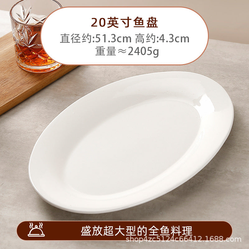 Pure white ceramic fish plate for homeclassy oval large plate western food hotel round plate tableware steak plate