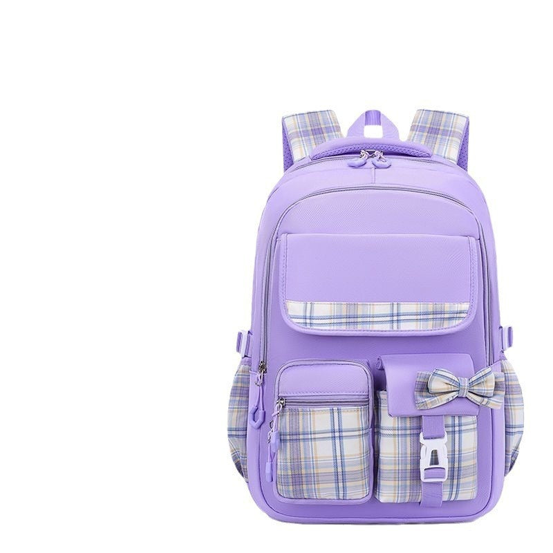 foreign trade school bag plaid primary school student backpack spine protection and burden reduction girl large capacity kids backpack cute