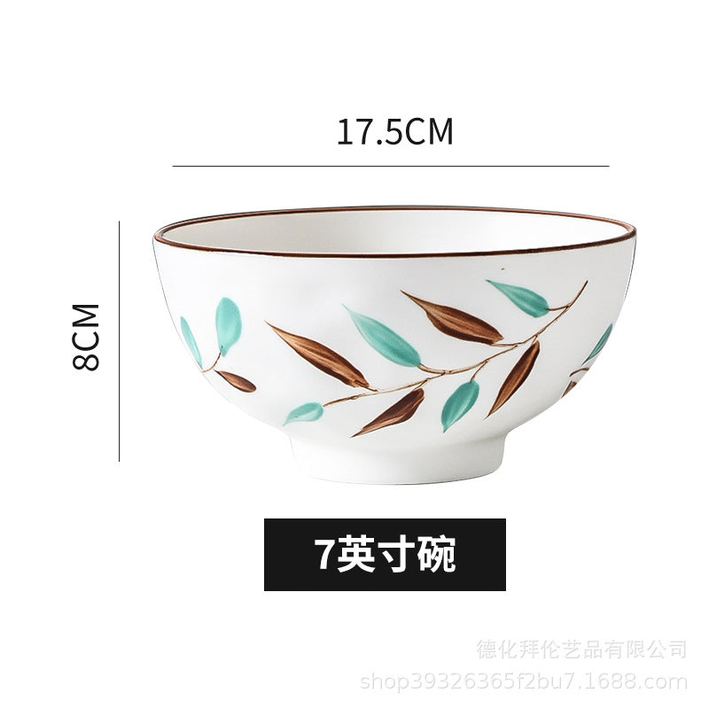 Nordic hand-painted leaf ceramic dinnerware set - includes plates, bowls, and dishes with handles for home use: dinner plates, vegetable plates, fish plates, noodle bowls, and snack dishes