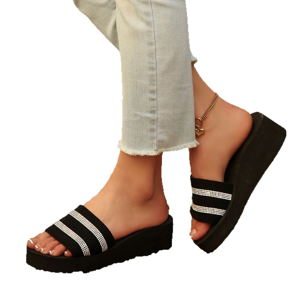 Women's flip-flops, ladies' sandals, women's summer fashion versatile outdoor wear rhinestone korean style student mid-heel beach sandals