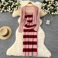 Striped knit cami dress + crochet openwork sun protection cardigan set - chic & elegant summer outfit for women
