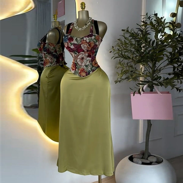European and American  women's clothing 2025 summer new high-end printed fish bone sleeveless top skirt casual suit