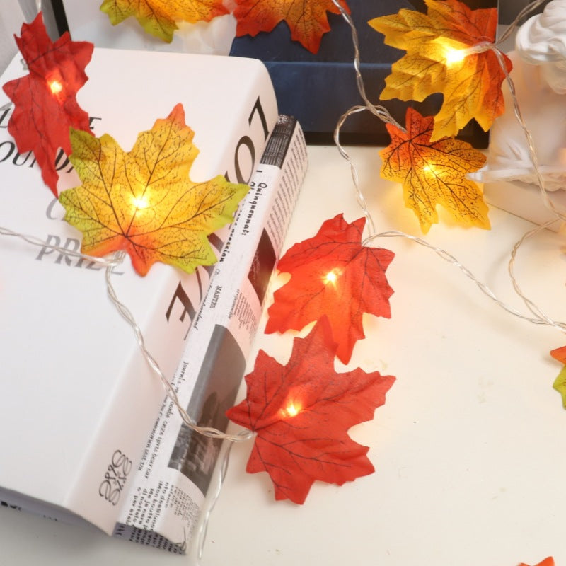 LED simulation four-color maple leaf Thanksgiving decorative light string battery box light string