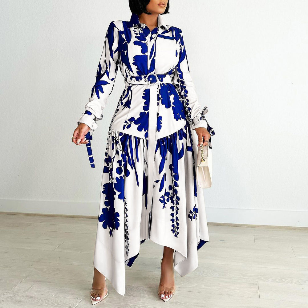 D3264 cross-border fashionplus size women's clothing  new elegantprinting asymmetrical lapel foreign trade dress