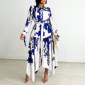 D3264 cross-border fashionplus size women's clothing  new elegantprinting asymmetrical lapel foreign trade dress