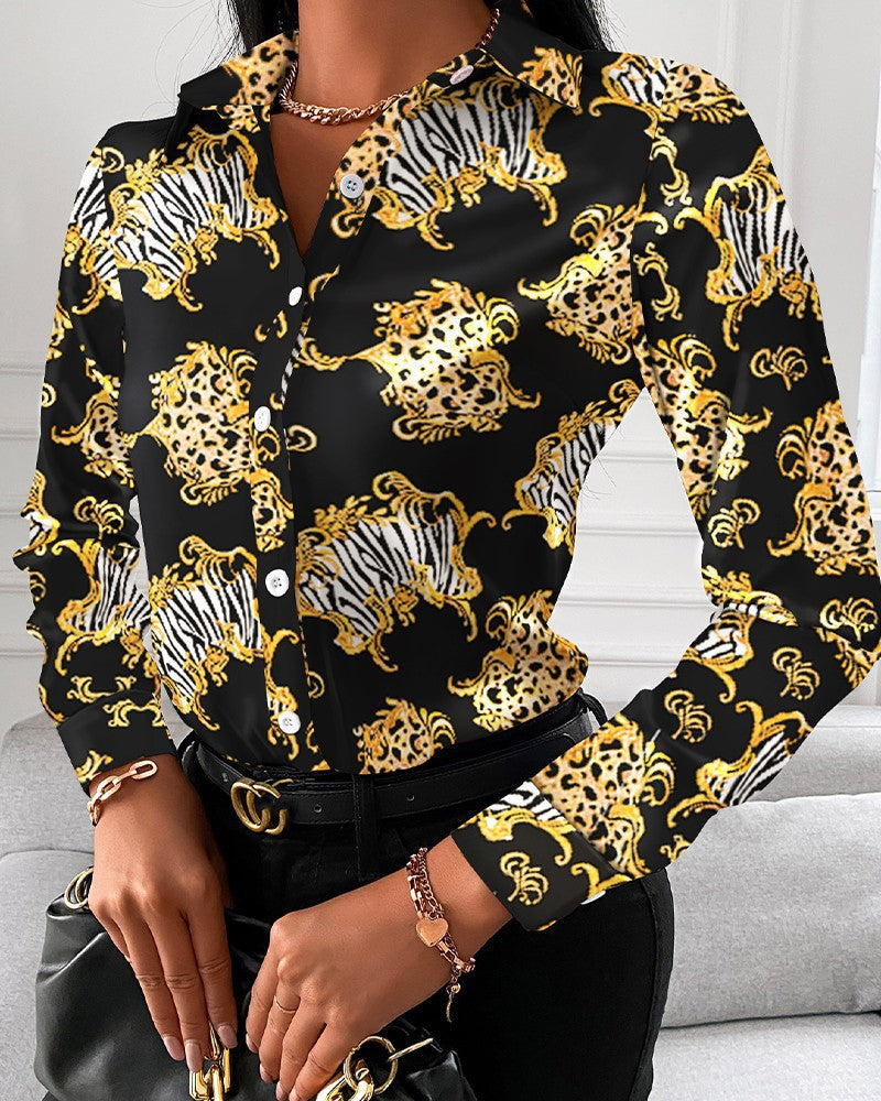Spot 2022 European and American  women's clothing  spring and autumn shirts independent station  long-sleeved printed shirt