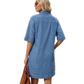 Fashion cross-border foreign trade  new arrival lapel half length sleeves front double patch pocket work clothingeasiest for matchshirtdress for women