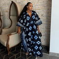 European and american women's clothing  autumn new collection: sweet and fresh printed loose plus size v-neck batwing sleeve maxi dress