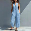 european and american women's clothing  independent station casual women's sleeveless stand collar pocket jumpsuit independent station black