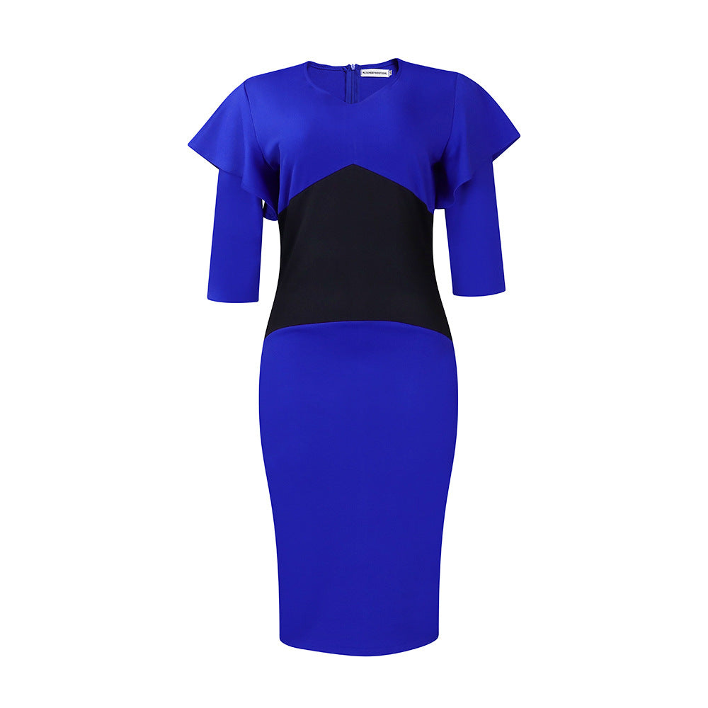D424 women's foreign trade dress,  autumn/winter new collection, color block bodycon professional ol long sleeve elegant plus size african dress