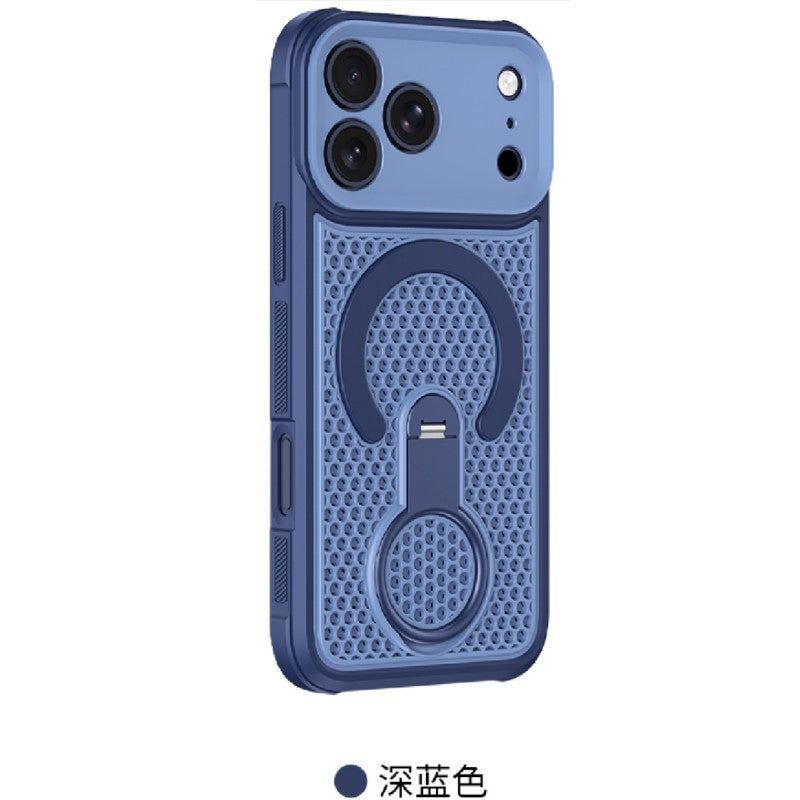 Precision perforated iridescent honeycomb cooling 360 magnetic stand compatible iphone 17 pro case, apple 16 business case
