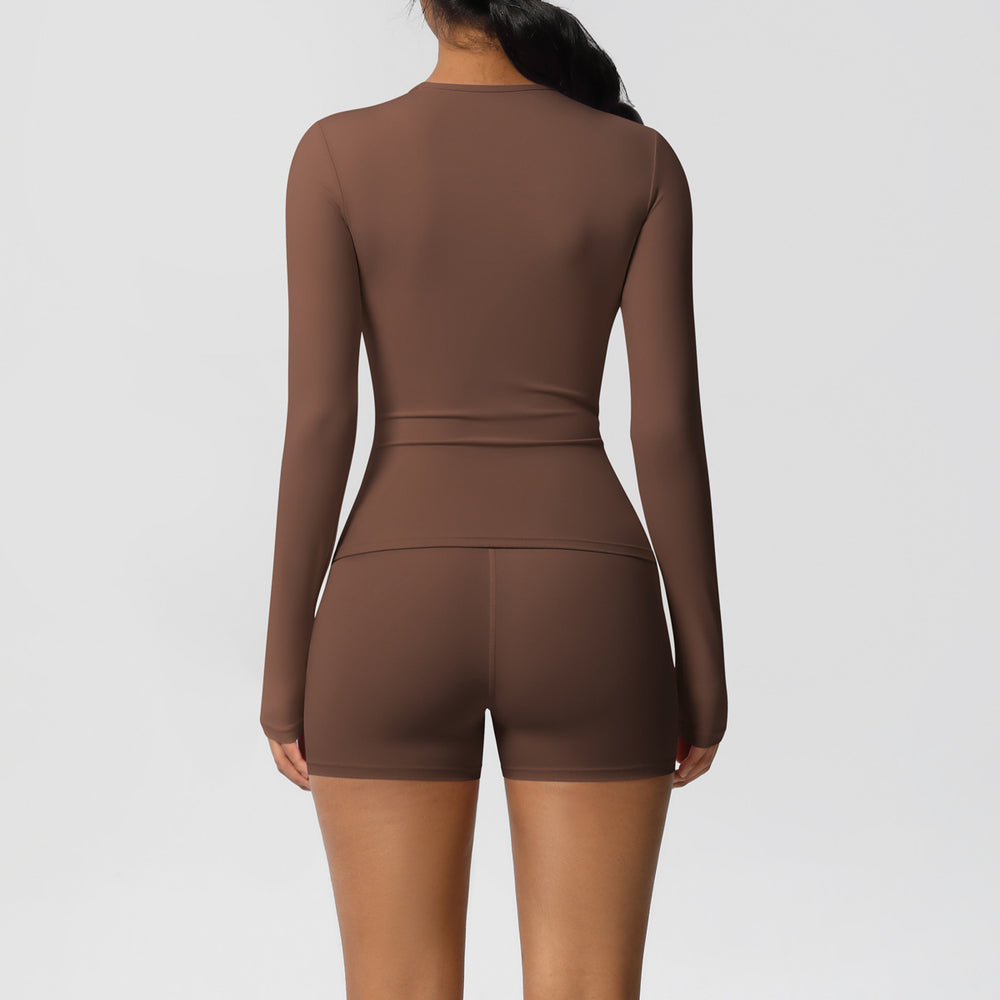 New arrival cross-border pure color double-sided brushed tight long yoga suit sports running fitness suit two-piece set for women