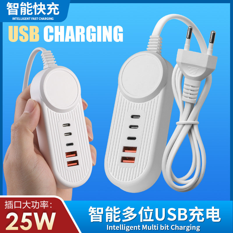 Multi-port usb phone charger, european standard, multi-port pd charging head, 5-port smart charging, 25w, 2-pin us plug