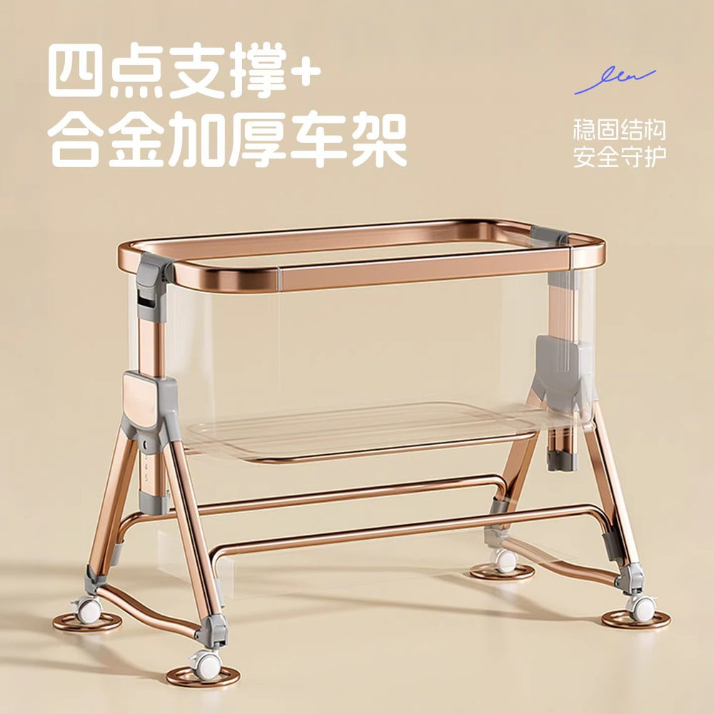 Aluminum alloy baby crib - portable, foldable, and convertible bassinet - multifunctional newborn bed - splice-together large bed
