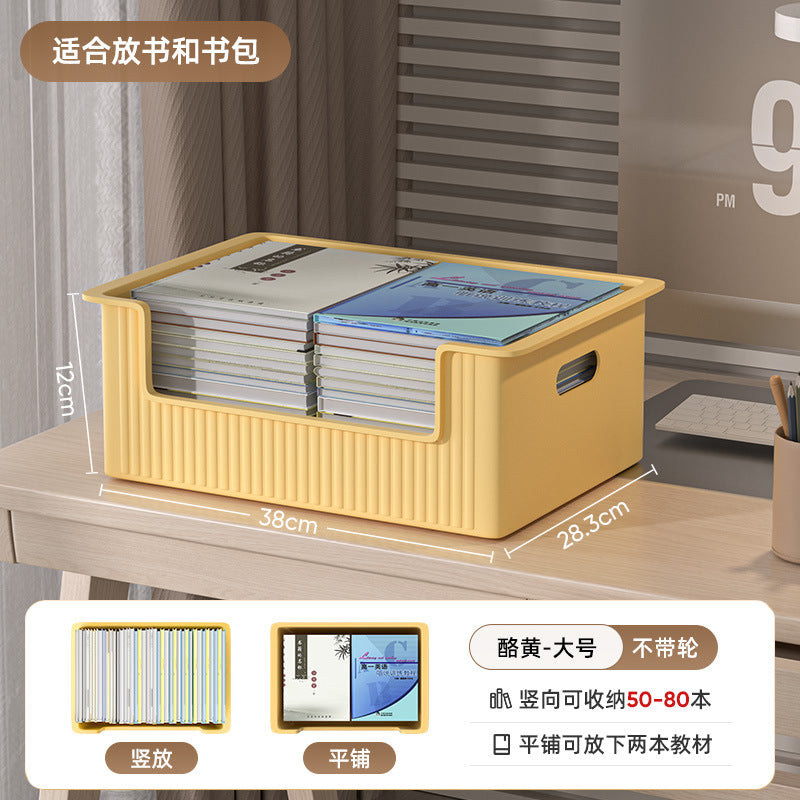 Under-desk book storage box with universal wheels - movable bookcase for students, classroom use, desktop book organizer, bookshelf