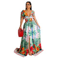 X6268 cross-border   fashion women's floral painted sleeveless v-neck maxi dress