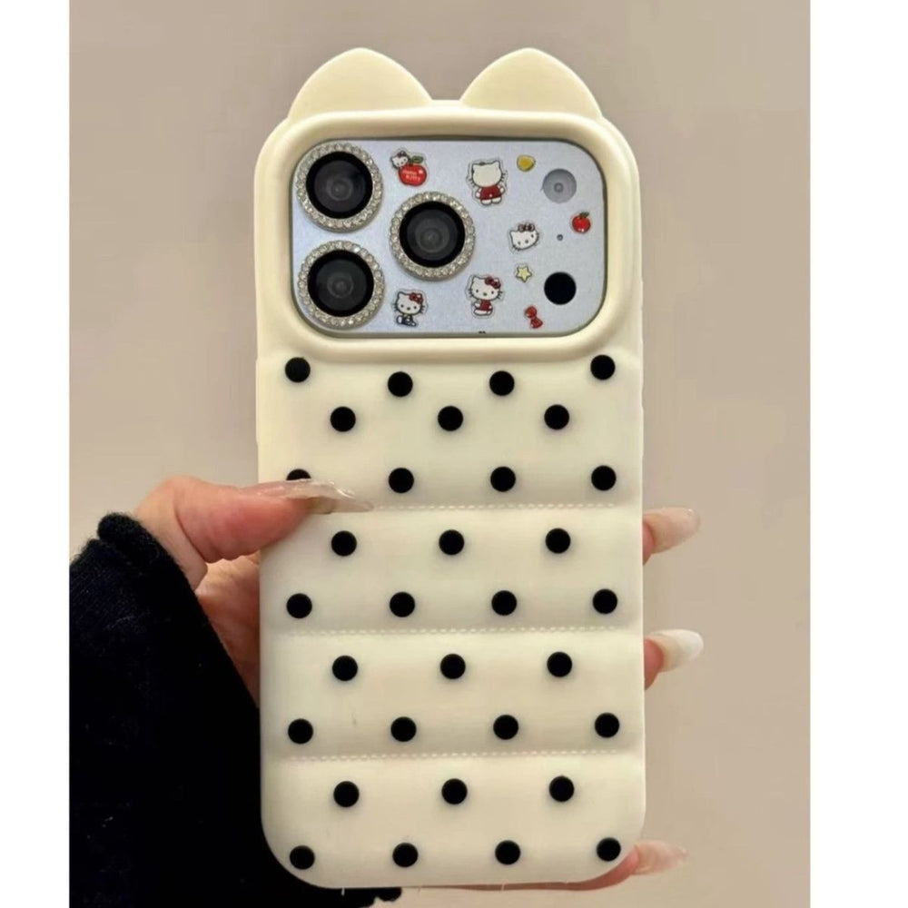 Cat ear custard polka dot puff compatible with apple 17 phone case simple soft and waxy iphone 16 side cat claw case 15