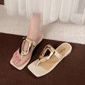 2025 summer new square toe thong sandals - versatile outdoor wear, casual flat sandals with metal buckle, unique women's slippers