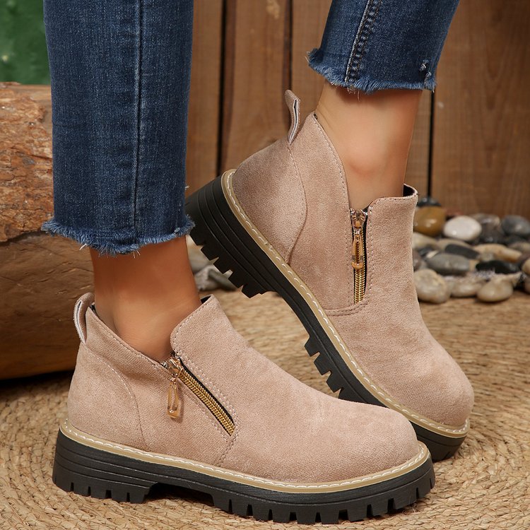cross-border round toe side zipper martin boots ankle boots chunky heel new autumn/winter plus size women's ankle boots for export