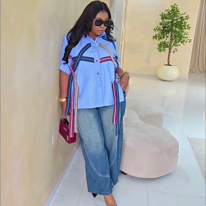 European and american cross-border women's fashion:  summer new arrivals - stylish, irregular collar, loose fit, plus size blouse