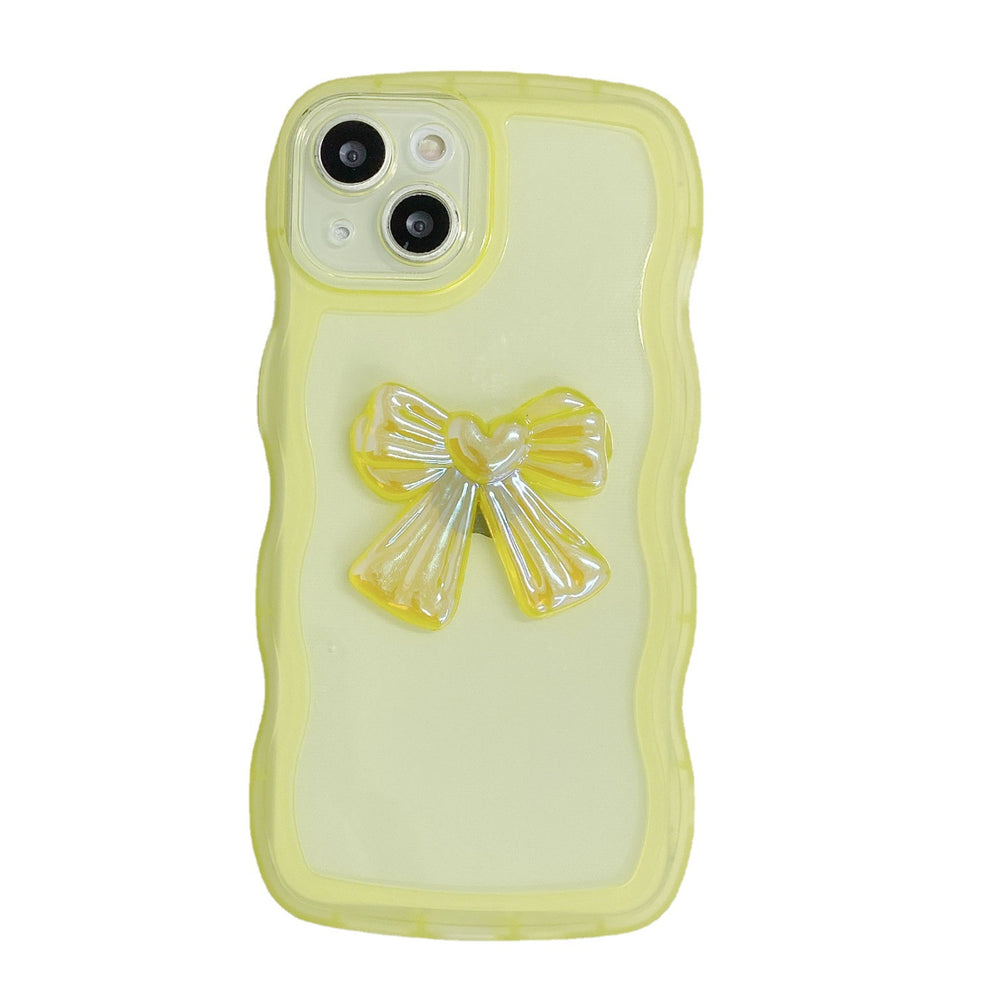 Suitable for apple 15 wavy edge colorful bow mobile phone case iphone12ins style simple transparent protective cover
