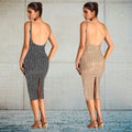C7219 cross-border   fashion women's sexy backless rhinestone suspender sleeveless dress
