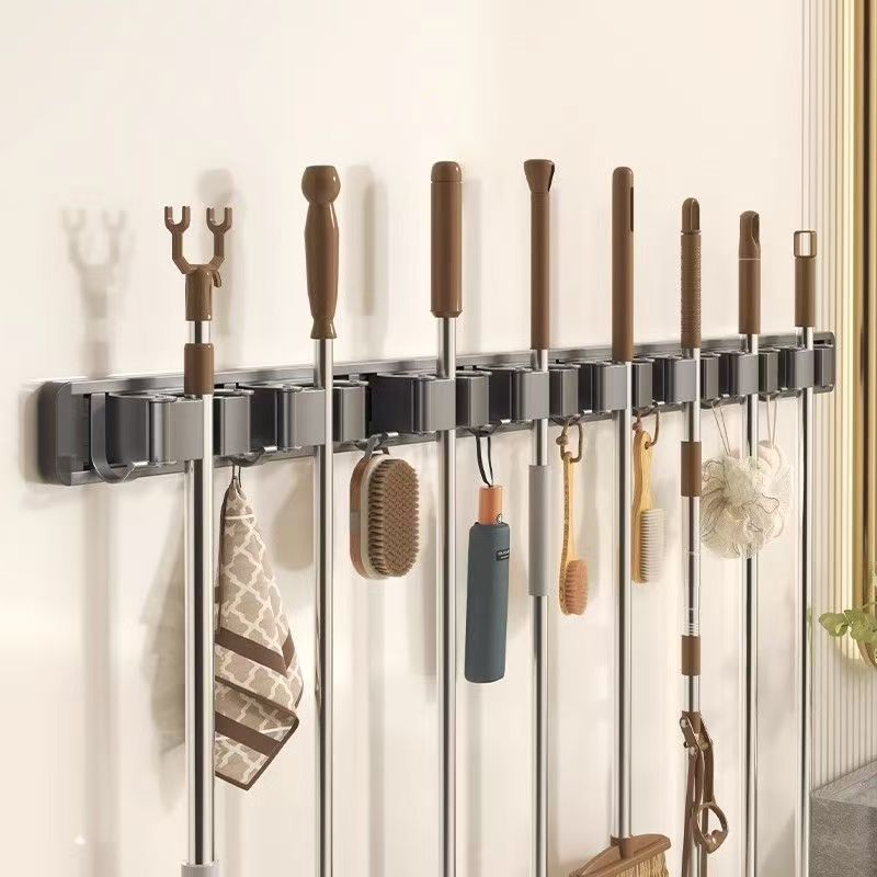 Blue vine mop wall mount clip - no drilling required - bathroom broom holder, mop rack organizer with large hook
