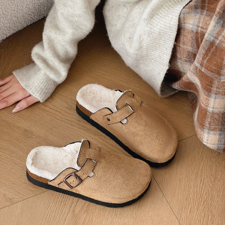 Maomao lazy birkenstock thick sole2024 autumn winternew arrival slip-on slippers fleece-lined birkenstock toe-cap half slippers for women