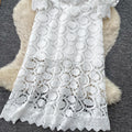 French riviera style heavy knit crochet dress - women's summer korean style white a-line dress - high-end slimming fit