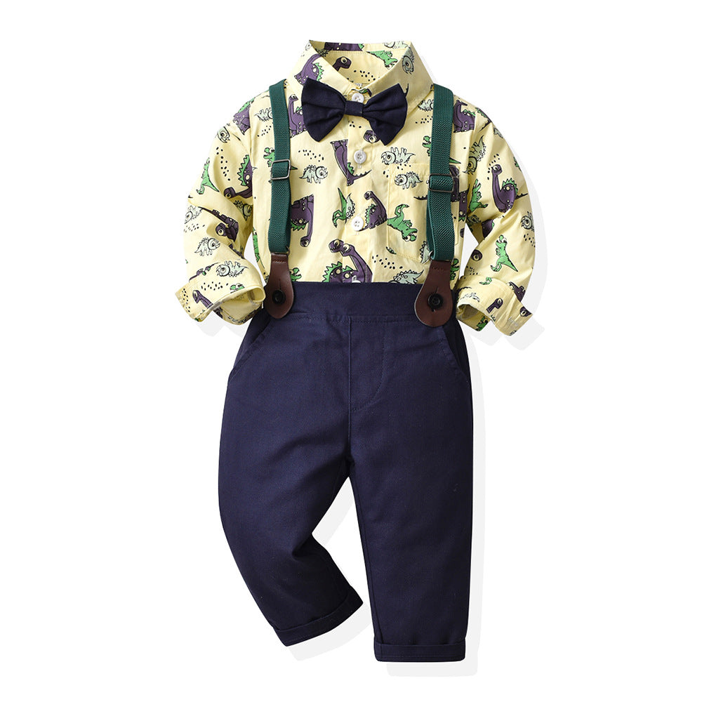 children's clothing, foreign trade boys' formal wear suit, host/flower girl outfit, kids' dinosaur print shirt performance costume