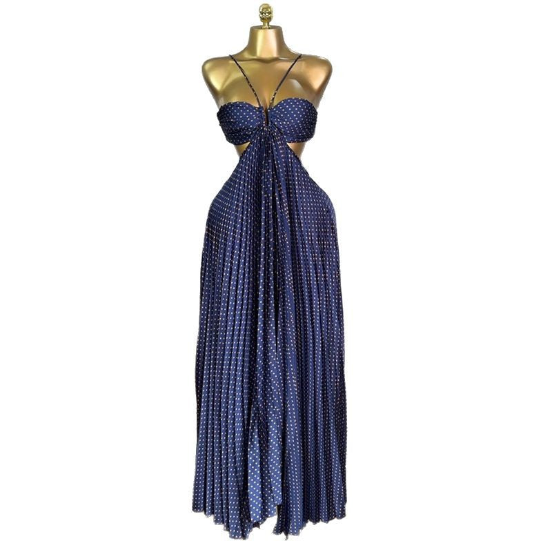 European and american cross-border women's fashion:  summer new arrivals - sexy cutout, high-waisted, pleated maxi slip dress