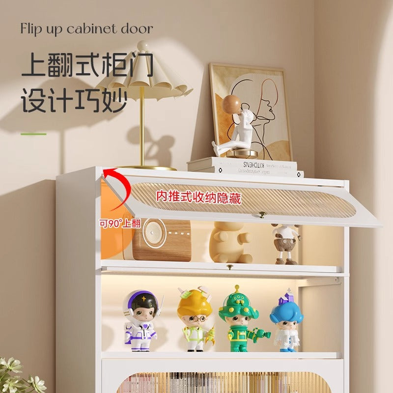 Steel bookcase french style home with door dustproof children's multi-layer iron art flip-top bookshelf living room storage rack