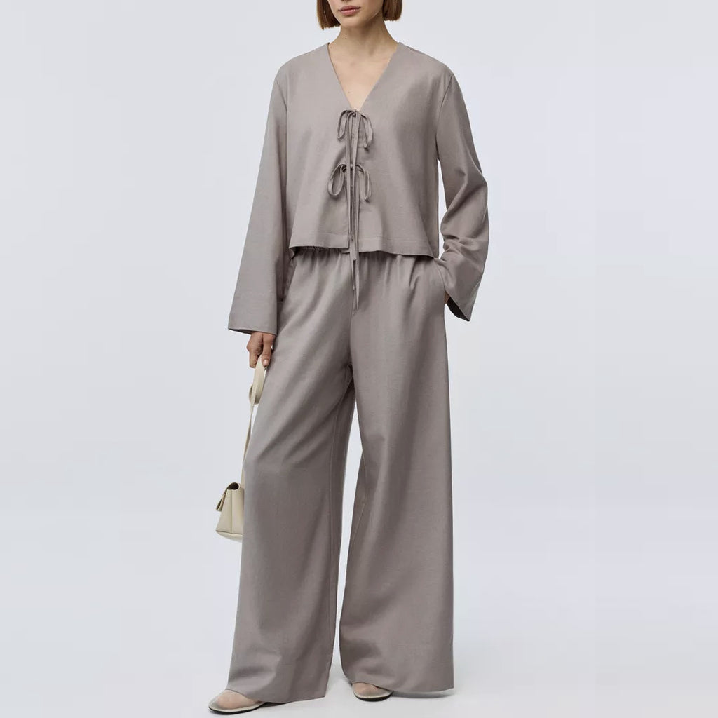 Cross-border independent station early autumn casual lace-up design cardigan trousers set European and American women's clothing fashion lazy two-piece set